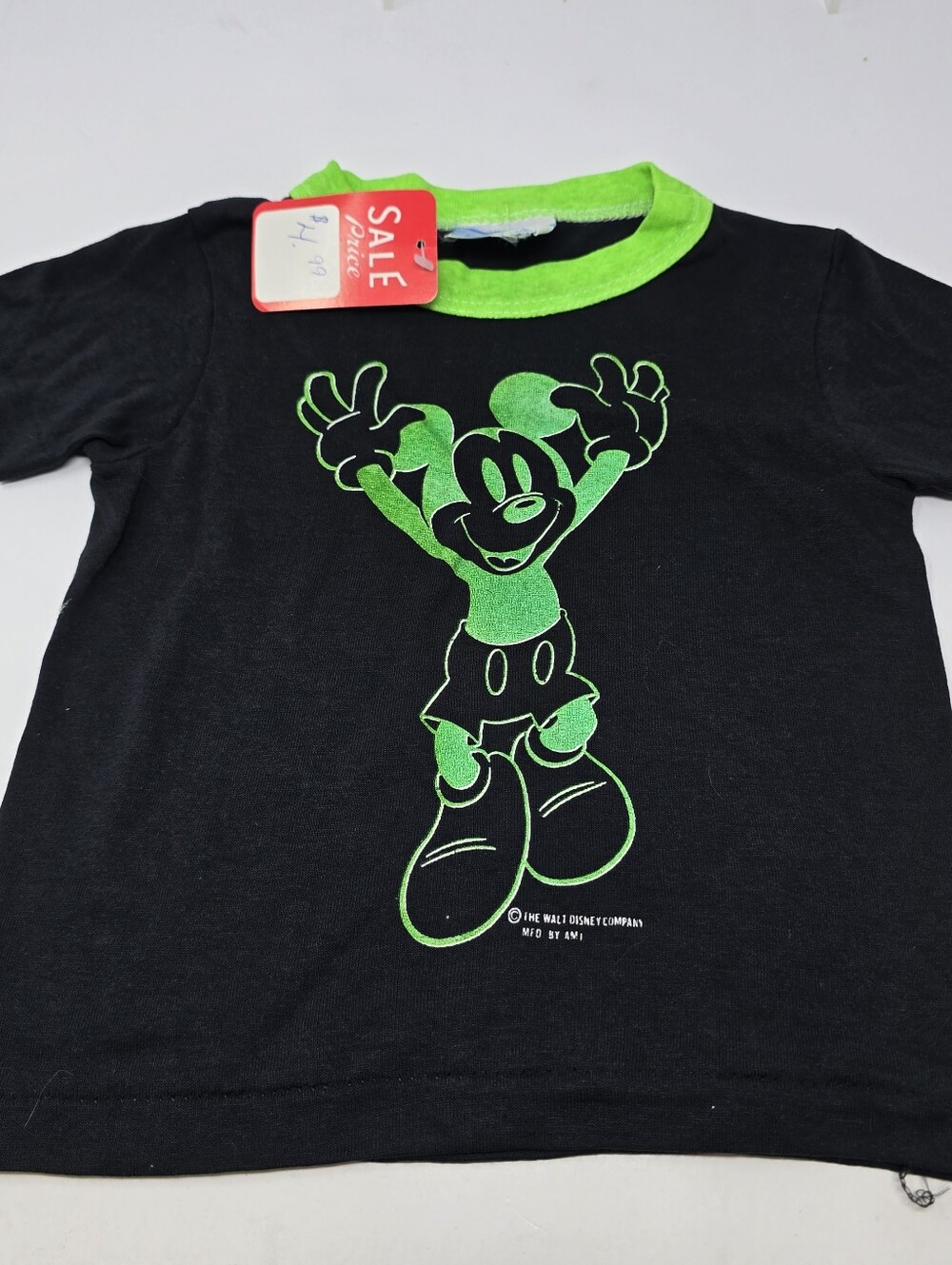Vintage Disney Mickey Mouse 80s Toddler 4 Single Stitch Black Neon Kids Tshirt